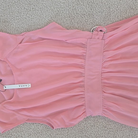 NWT Caara Clara Side Buckle Pink Handkerchief Hem Wrap Midi Dress Size Medium - Picture 4 of 10